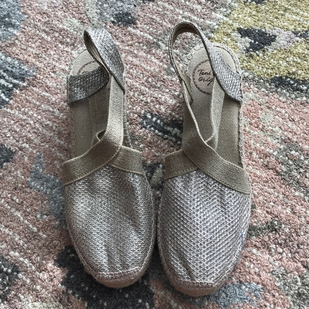 Silver thread espadrilles — as is